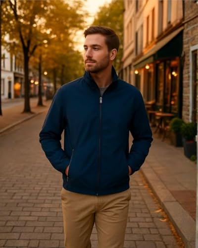 Image of Men's Lightweight Windcheater Zipper Jacket - Gym, Rider Winter Jacket for Men - Thin Wind Sheeter Zip-up Sports Jacket for Man
