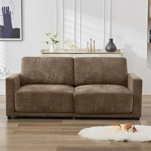 Image of 77.4 inch Chenille Modular Loveseat Oversized Upholstered 2 Seater Sectional Sofa with Thickened Cushions, Easy Assembly, Modern Comfy Love Seat Couch for Living Room, Brown