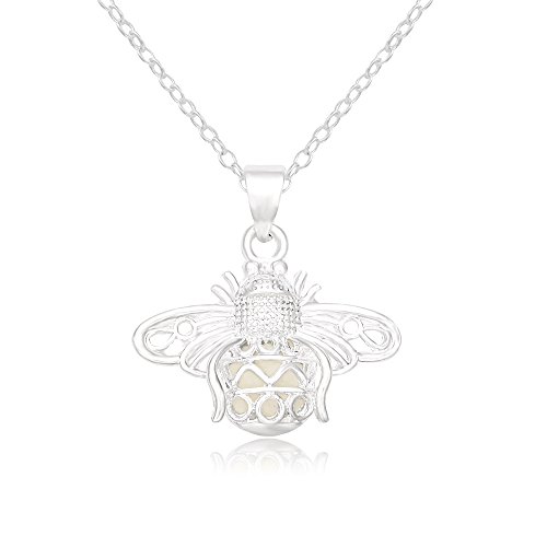 SENFAI Creative Designed Lovely Luminous Firefly Pendant Necklace for Women Girls (Blue)