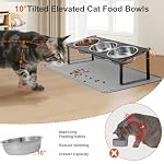 Elevated Cat Bowls with Food Mat, 10°Tilted Non-Slip Raised Cat Food Water Bowls Set, 3 Thick Stainless Steel Pets Dishes with Cute Metal Feeding Stand for Indoor Kitten Puppy, Anti-Vomiting - Image 2