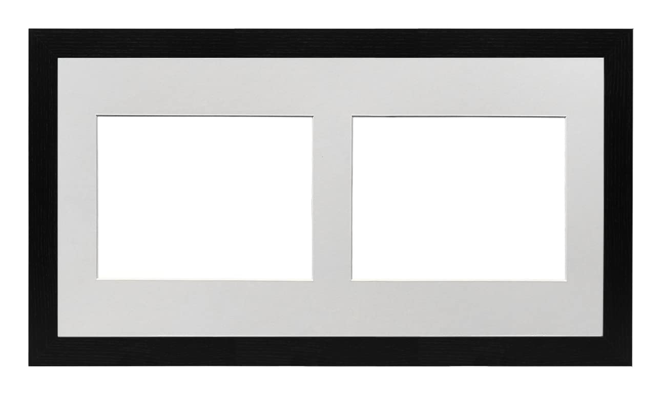 MDF 30mm Black Frame 20x10' Multi Aperture Picture Frame with White Mount to fit (2x) 8x6' Photos with Perspex Sheet - Wall Mountable Landscape or Portrait