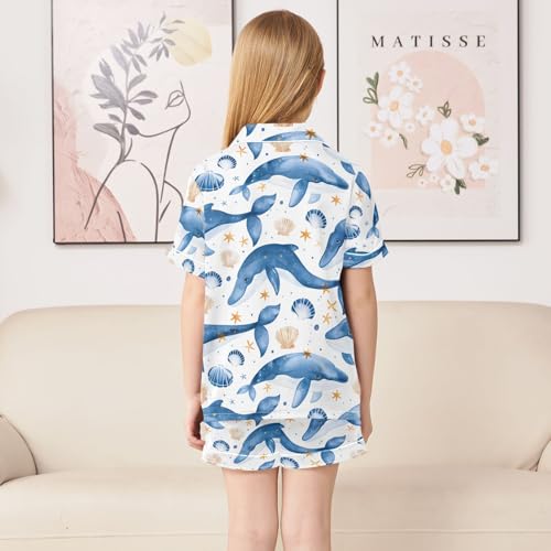 ALAZA Blue Whale Seashell Star Pajamas Satin Pajama Set Short Sleeve Button Down Sleepwear4