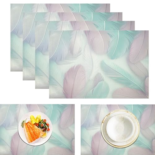 Manteles Individuales Juego de 4, Lavables Lino Salvamanteles Individuales, 30×45cm, Resistentes al Calor Duradero para Decoración de Mesa Cocina Restaurante, Colorido Pluma