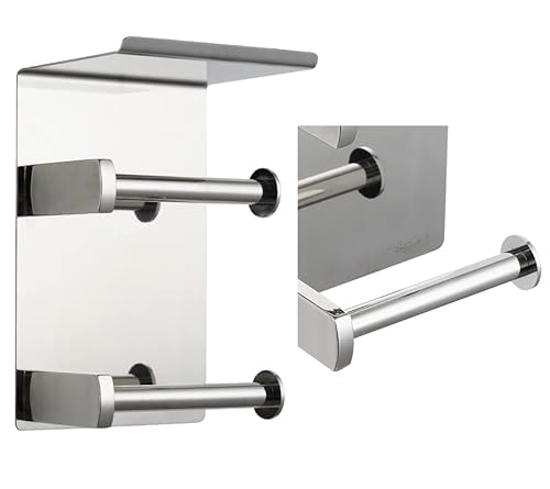 Scdgrw Double Toilet Paper Holder With Shelf, 304 Stainless Steel Toilet Paper Holder Wall Mounted, Bathroom Toilet Paper Holder Storage, Commercial Tissue Holder Double Roll Dispenser(Brushed Nickel) #TOP2