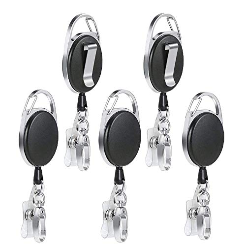 Panlom 5pcs Lanyard Retractable Keyring ID Badge Holder Badge Reel Extendable Key Chain