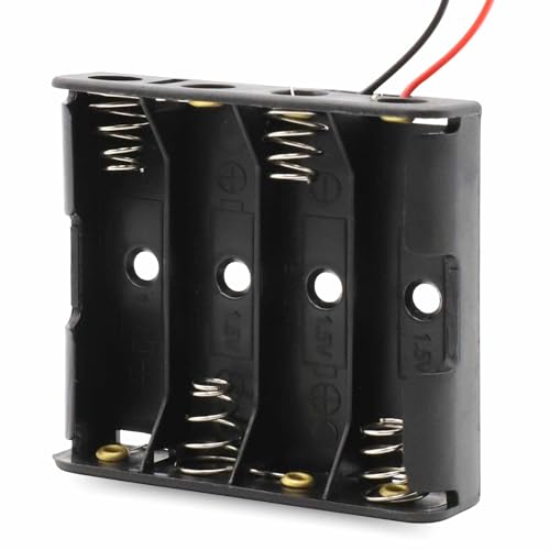Portapilas LR3 AAA, Soporte de Batería LR3, Caja para Pila LR3, Incluye Cable de 200mm, Voltaje Total: 6V (1.5V por Pila), Longitud 5.2 cm, Apto para 4 Pilas LR3 AAA (FR3, HR3, LR3)