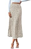 BTFBM Satin Skirts for Women 2025 Fall High Waisted A-Line Leopard Print Cocktail Wedding Long Silk Summer Midi Skirt(Apricot Black, Medium)