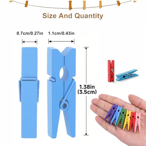 DJHUHN Holzklammern Mini 50 Stück Mini Wäscheklammern 35 * 7mm Natürlich Holz Clips Deko-Clips für Photo Maker Fotohalter Postkarten Briefe Basteln Wäscheständer Handwerk Büros (Bunt)