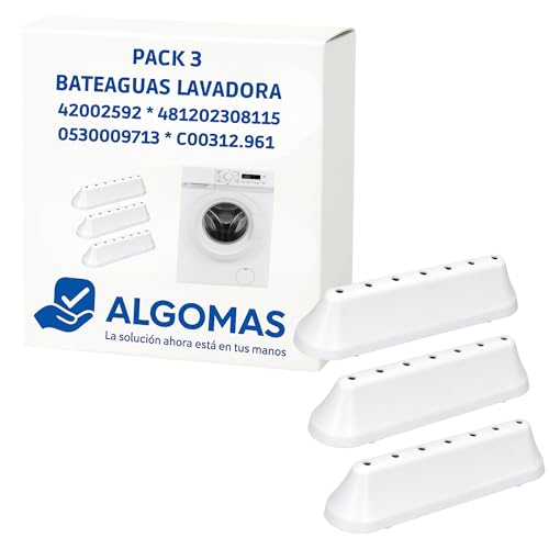 ALGOMAS® Pack 3 Bateaguas Lavadora | Palas de Tambor Blancas Compatibles con Vestel Whirlpool Bauknecht Haier Fagor Brandt Indesit AEG Teka Candy Hoover Smeg Gorenje | 18 x 4,7 x 4 cm