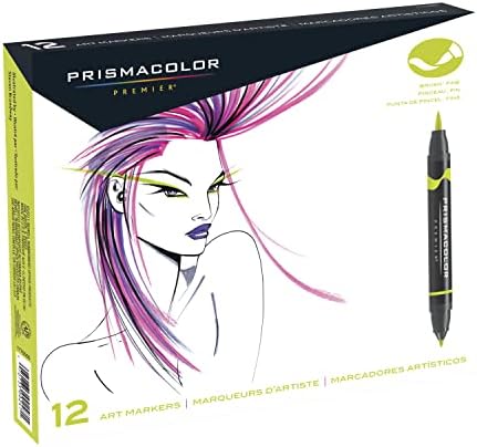 Prismacolor Premier Double-Ended Art Markers, Fine and Brush Tip, 12 Pack