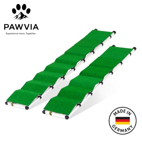 PAWVIA® Extra Lange Hunderampe – 2,6 m Teleskop-Rampe aus Aluminium – Gelenkschonender Einstieg für große Hunde – ideal für SUV, Wohnmobil, und PKW – Made in Germany