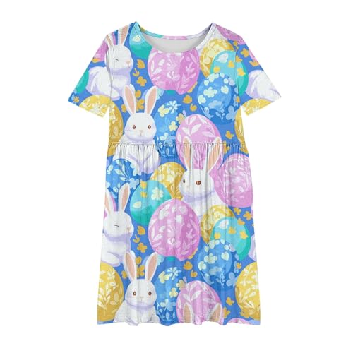 Easter Dress for Girls Bunny Rabbit Easter Eggs Print Swing Dresses Casual Flared Dresses Summer Outfits 4-14 Years2