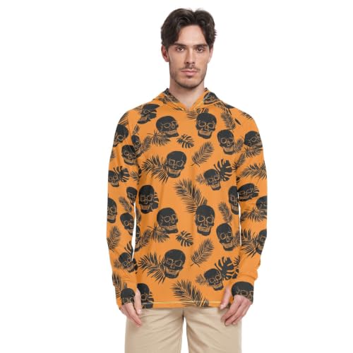 Sweat à capuche UPF 50 homme noir et orange à motif crânes