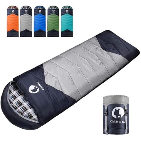 CANWAY Sleeping Bag with Compression Sack, Lightweight and Waterproof for Warm & Cold Weather, Comfort for 4 Seasons Camping/Traveling/Hiking/Backpacking, Adults & Kids, Grey-Flannel Cover
