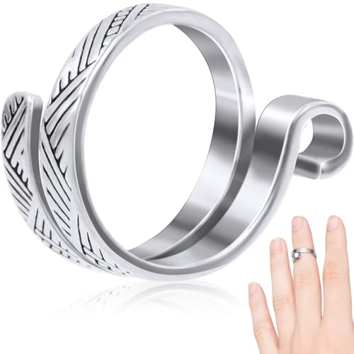 VARMDUKKE 1 Pack Crochet Tension Ring for Fingers, Adjustable Knitting Loop Finger Holder Rings, Metal Open Yarn Guide Thimbles for Crocheting Knitting Sewing - Silver