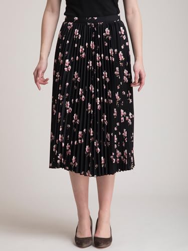 Image of FableStreet Women Formal Skirt | Elegant A-Line Fit Knife Pleated Midi Design with Side Zip Closure | Smooth Texture & Classic Style for Office & Elevated Occasions