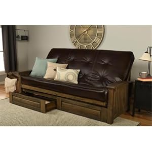 Kodiak furniture washington queen size futon frame with storage drawers wood futon frame with mattress included in java brown color  urban country home decor