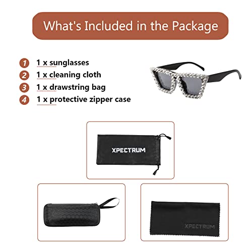 Image of Xpectrum Sparkly Diamond Sunglasses Bling Square Frame Festival Disco Rhinestone Accessories
