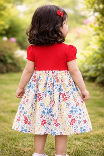 Image of babeezworld Baby Girl Cotton Dress - Half Sleeves Knee Length fit and Flare Frock jhabla Regular fit top