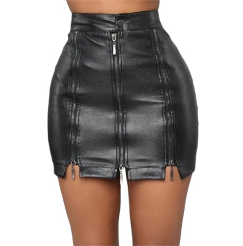 Women Slim Fit High Waisted Faux Leather Mini Skirt Winter Casual Party Bodycon Skirt with Zipper