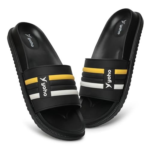 Image of YOHO Men Sliders UrbanloomX | Waterproof Monsoon Footwear | Textured Upper & Cushion Comfort | Home Wear Chappal for Gents & Boys