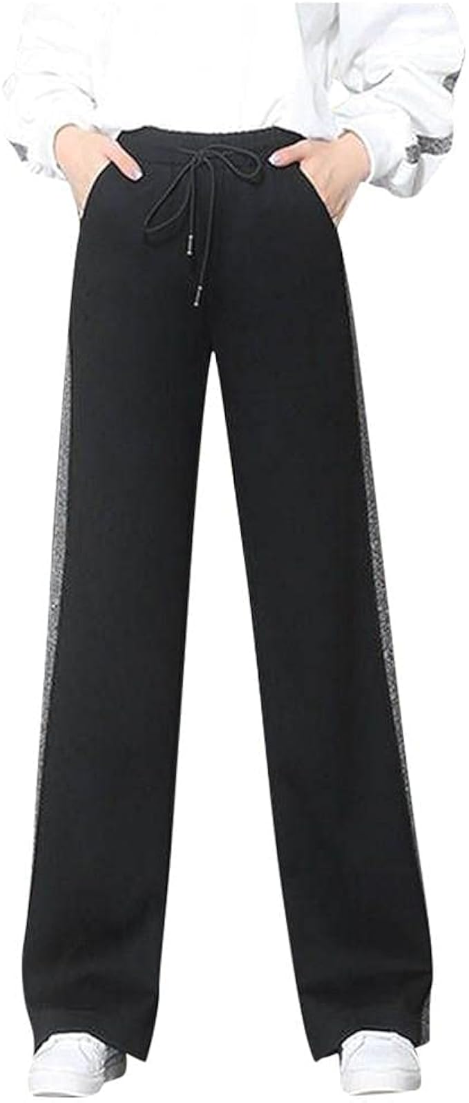 PASHY Pantalones negros de pierna ancha para mujer, ajustados, holgados,  cómodos, pantalones deportivos de yoga de cintura alta con bolsillos :  Ropa, Zapatos y Joyería - Amazon.com
