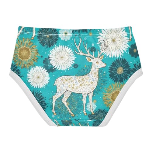 Deer White Gold Floral Underwear Girls, Toddler Panties, Cotton Girls Underwear, 2–8 Years2