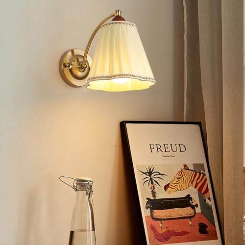 Aplique de pared de tela vintage con flores blancas y acabado dorado para el dormitorio 5