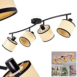  hofstein Plafonnier Chellas, plafonnier moderne en métal/papier tressé noir/naturel, 4 ampoules, avec spots et bras réglables, spot au design rétro/vintage, 4x E14, sans ampoules