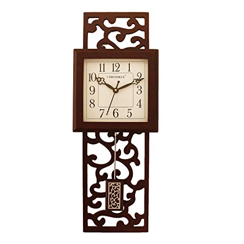 CHRONIKLE Modern Vertical Wooden Case Analog English Numbers Stylish Pendulum Wall Clock for Living Room Home Decor Office Gifts (Size: 19.5 x 6.5 x 55 CM | Weight: 915 Gram | Color: Rosewood)