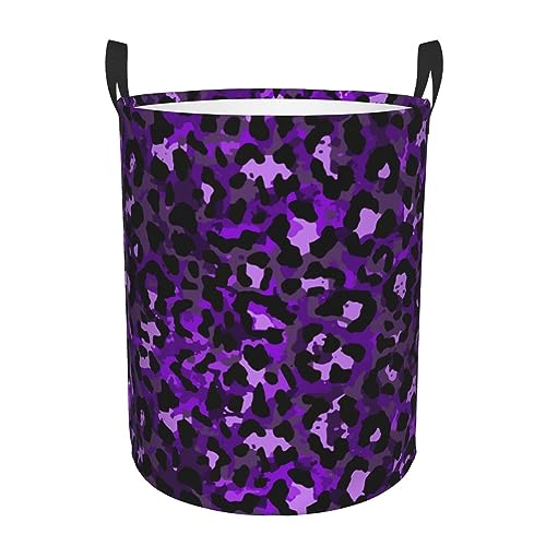 Image of Laundry Hamper Compatible With Purple Cheetah Leopard Print Laundry Baskets Collapsible with Easy Carry Handles, Waterproof Clothes Hamper Storage Basket for Boys Girls Toys Clothes Organizer