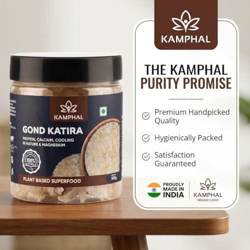 Image of Kamphal Gond Katira Pure 300g | Premium Handpicked Almond Gum (Badam Pisin) | Raw, Unbleached & Therapeutic-Grade | Natural Ayurvedic Coolant for Gut, Skin & Hormonal Harmony