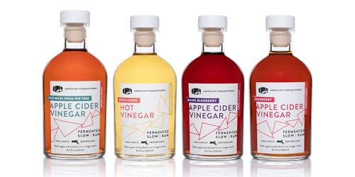 American Vinegar Works - Cider Lovers Vinegar - Includes Apple, Cranberry, Hot, and Wild Blueberry Vinegars Packed in a Custom Box - Great for Gifts - 8.5 oz Bottles - 4 Pack