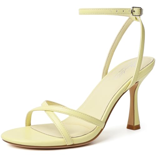 Image of Mostrin Strappy Heels for Women Ankle Strap Heels Women's Heeled Sandals for Party Prom Wedding