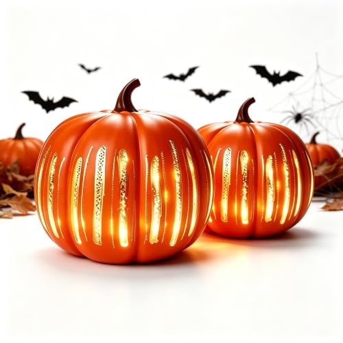 Halloween Pumpkin Night Light Starry Night Resin Illuminated Decor (2 Pcs) - image 1