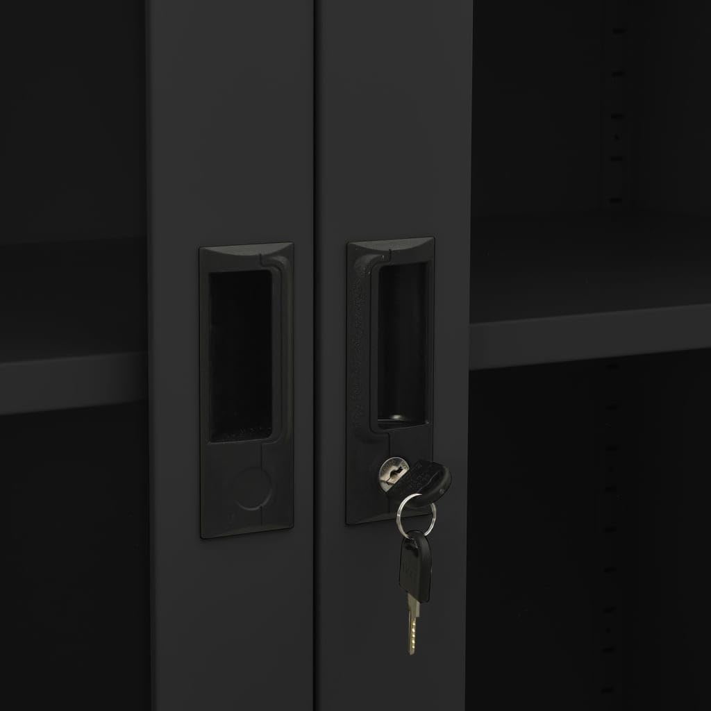 Armadio in acciaio con 4 ante in vetro temperato, ripiani regolabili e serrature di sicurezza per l'organizzazione dell'ufficio e la conservazione dei documenti, robusto armadio in acciaio