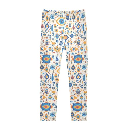 Abstract Evil Eye White Kids Baby Girls Cotton Pants Stretch High Waisted Dance Pants Running