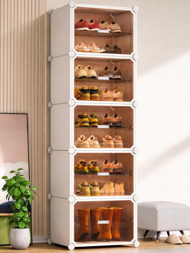 Image of Zemic Plastic Shoe Rack for Home | ππ ππ‘ππ₯π DIY Shoe Rack with Door πππ π§πππ¬ for Home Storage Plastic Box Organizer | Metal Door Frame, Chappal Slipper Sandals StandγWhiteγ