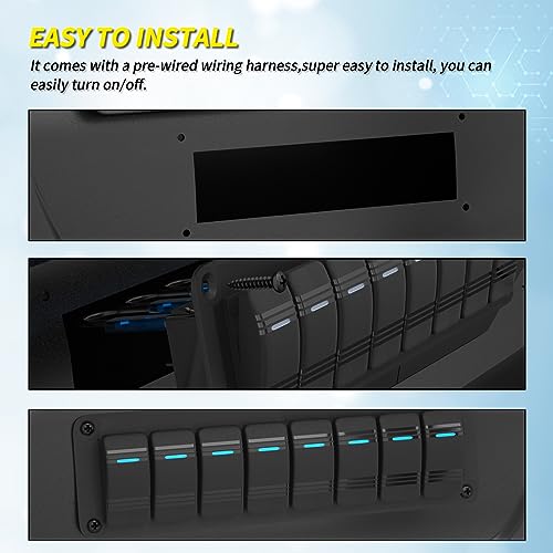 Image of Joinfworld 8 Gang Rocker Switch Panel Waterproof 12V Blue LED Light Bar Switch Panel 12 Volt Rocker Toggle Switch 3 Pin ON /Off with Pre-Wired for Boat Marine Automotive Car Truck RV UTV
