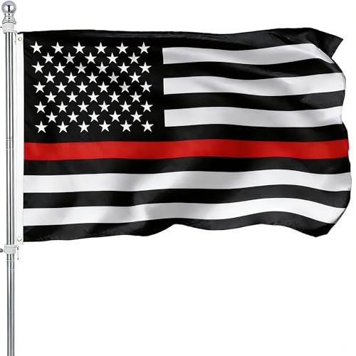 RDEDAO Embroidered Thin Red Line Firefighter American Flag 3X5 Outdoor - 210D Nylon Heavy Duty Fire Fighter USA Flags for Outside with 2 Brass Grommets