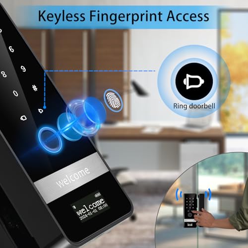 Serrure de porte intelligente en verre biométrique et clavier à code pour accès sans clé - 6