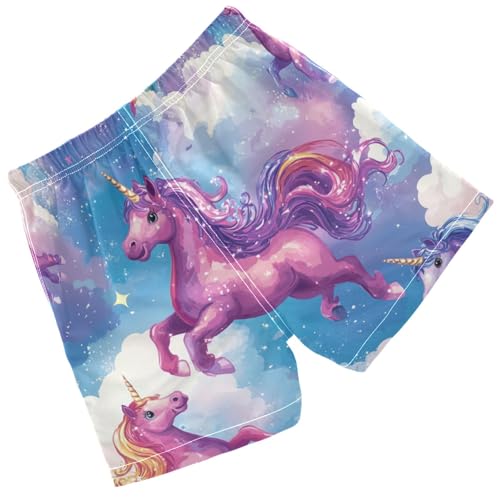 Pigsaly Boys Swim Trunks Happy Purple Unicorn Boys Board Shorts Swimsuit Swimwear Summer Bathing Suit 4T2