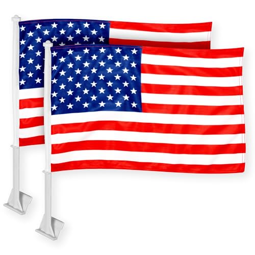 G128 2 Pack: American USA Sports Car Flag | 11x17 In | Double LiteWeave Pro Series Double Sided Printed 150D Polyester | Flagpole Included | Sports Car Flag Perfect for Festival Celebrations Parades
