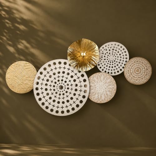 Image of S & A Floral Mandala Metal Wall Art Decor - 65cm Decorative Wall Hanging with Wooden Mandala & Gold Accents, Elegant Modern Artwork for Living Room, Bedroom & Home Decoration