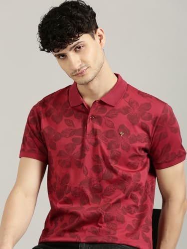 Image of JOVEN Mens Printed Polo Neck Half Sleeve Regular Fit Mercerised Cotton T-Shirt