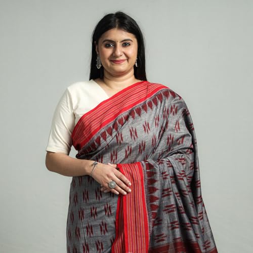 Image of Ikat Women's Pure Cotton Saree Traditional Craftsmanship Double Ikat Weaving Floral Handmade Ethnic Saree without Blouse Piece