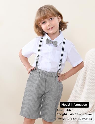 Image of A&J DESIGN Toddler Suit Boy Baby Gentleman Easter Wedding Formal Suspender Summer Dress Ring Bearer Outfit Grey 2-3T, Gray