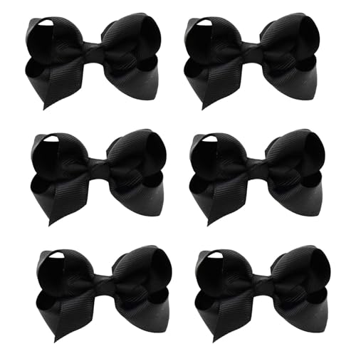 6 Pcs Black Hair Bows For Girls Ribbon Black Hair Accessories Solid Color French Barrette Ponytail Holder Bow Barrettes Hair Accessories School Girl Birthday Gift Hair Accessories for Women