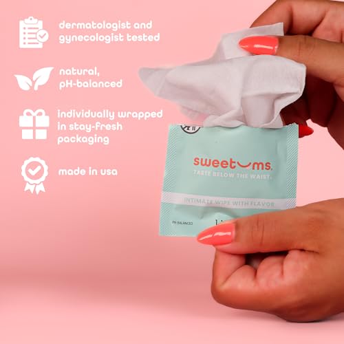 Image of Sweetums Flavored Feminine Wipes For Women, Individually Wrapped - pH Balanced Wipes - Pack of 10 (Sweet Mint)