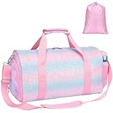Bagseri Dance Bag for Girls - Kids Duffle with Shoe Compartment, Gymnastics Tote for Sleepover Travel with Water Resistant Wet Pocket (Tie-dye,Pink)